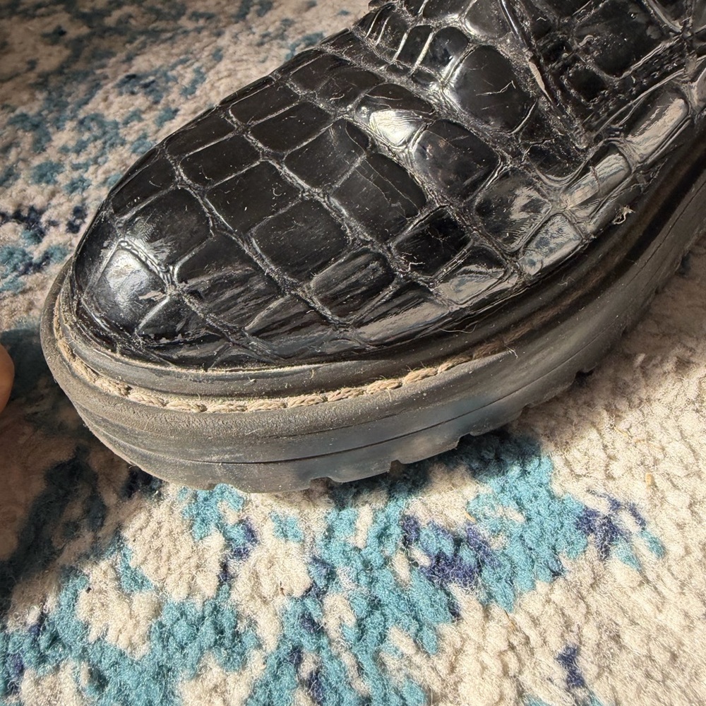 Topshop Black Croc-Embossed Combat Boots - Picture 3 of 3